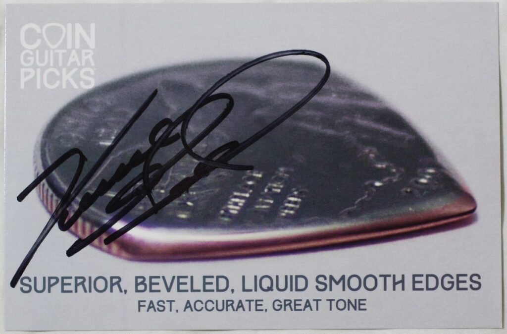 Vince Gill Autograph on The Original Coin Guitar Picks Postcard