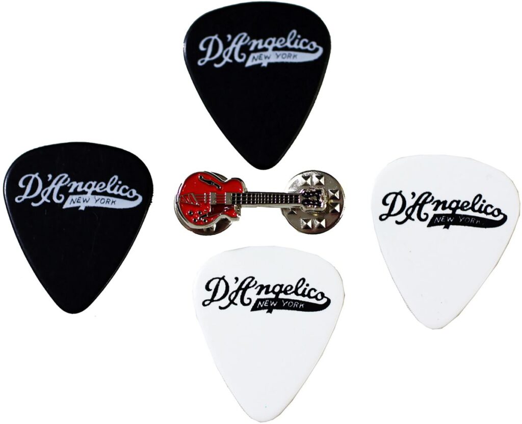 D'Angelico Guitars Guitar Picks (4 Pack) and Lapel Pin - NAMM 2020