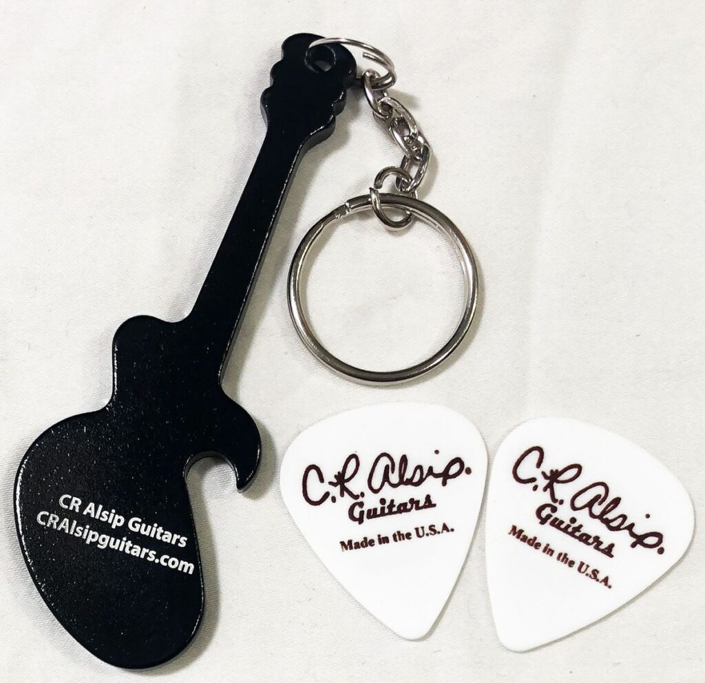 C.R. Alsip Guitar Picks x2 and Bottle Opener Keychain