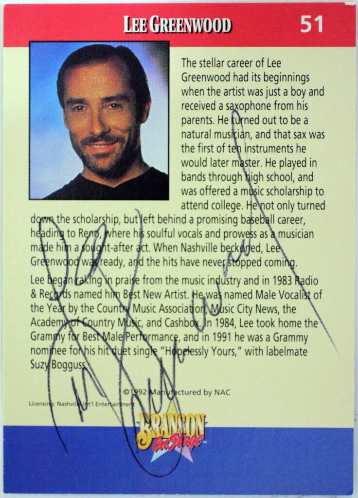 Lee Greenwood Autographed Trading Card #2