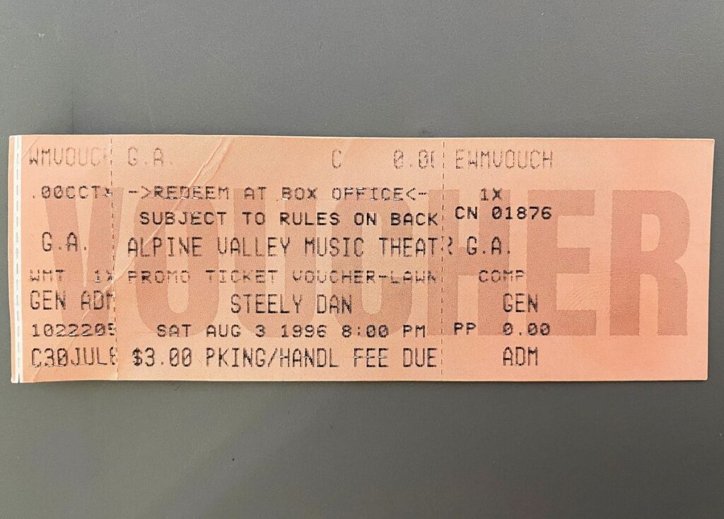 Steely Dan Exchange Ticket Voucher 8-3-96 Alpine Valley, WI